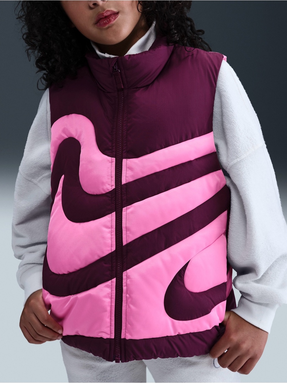 NWT $180 Nike Swoosh Therma-FIT Down Oversize Puffer Vest Big Girl Medium Pink